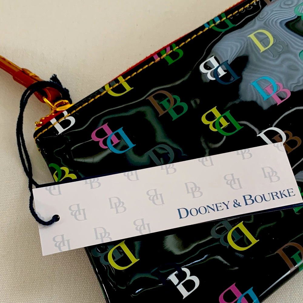 NWT - Dooney & Bourke Black Patent Cosmetic Bag with Colorful Logo - Picture 2 of 4